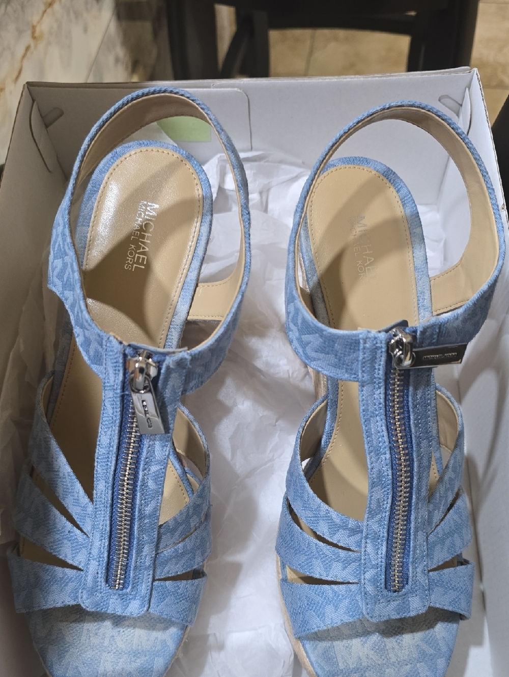 MICHAEL Michael Kors Light Blue Denim Wedge Sandals